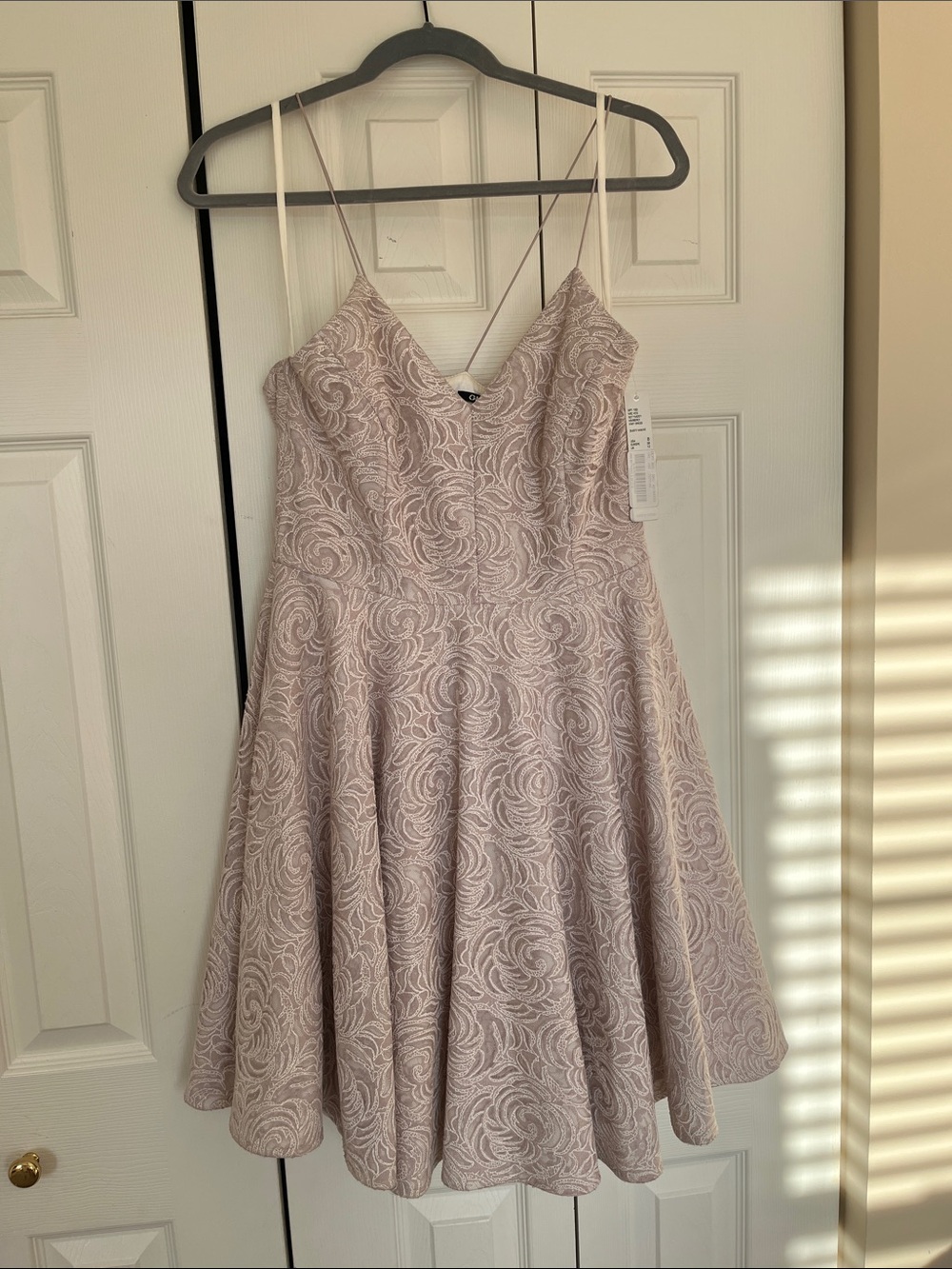 Gianni Bini Light Pink Lace-Pattern Fit-and-Flare Dress